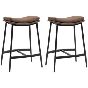 HOMCOM Breakfast Bar Stools Set of 2, Microfibre Upholste Barstools, Industrial Bar Chairs with Curved Seat and Steel Frame
