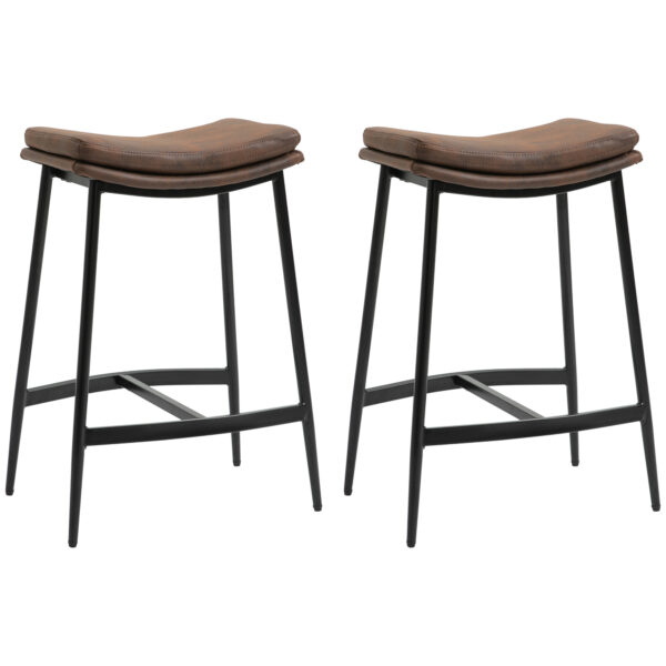 HOMCOM Breakfast Bar Stools Set of 2, Microfibre Upholste Barstools, Industrial Bar Chairs with Curved Seat and Steel Frame
