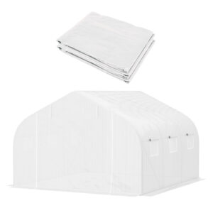 Outsunny WalkIn Tunnel house with Replacement Cover, Outdoor Growhouse with PE Cover, Roll Up Door and 6 Windows, 4.5 x 3 x 2 m,