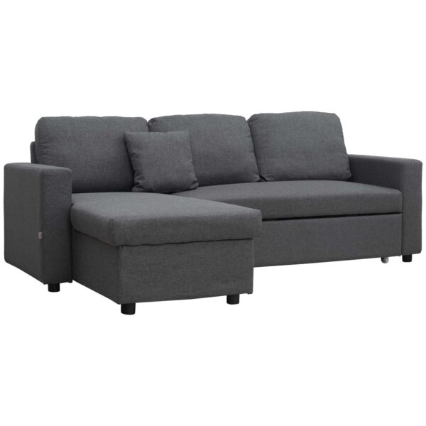 HOMCOM 3 Seater Corner Sofa Bed with Storage, L Couches for Living Room with Chaise Lounge, Double Sofa,