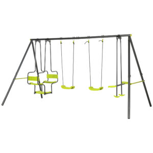 Outsunny Metal Garden Swing Set with Double Swings Glider Swing Seats