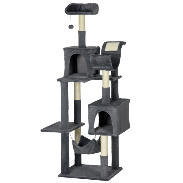 PawHut 177cm Cat Tree for Indoor Cats, Multilevel Kitten Climbing Tower with Scratching Posts, Condos, Hammock, Perches, Toy Ball,