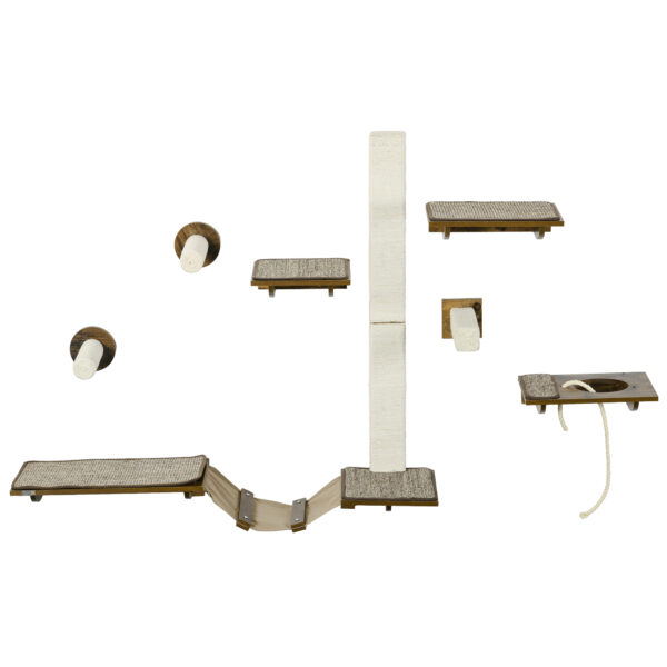 PawHut 8Pcs Wall Mounted Cat Tree with Scratching Posts, Perches, Ladder, for Sleeping, Playing, Lounging,