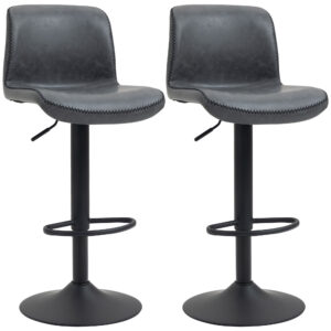 HOMCOM Set of 2 Bar Stool Adjustable Height Swivel Footrest and Base for Breakfast Bar, Kitchen and Home,