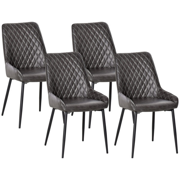 HOMCOM Retro Dining Chair Set of 4, PU Leather Upholste Side Chairs for Kitchen Living Room with Metal Legs,