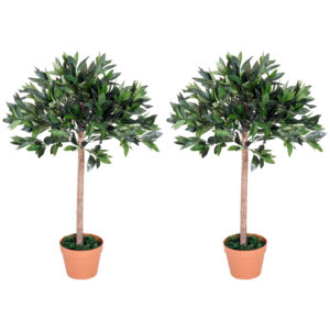 Outsunny 3ft Artificial Olive Tree Indoor Plant ery for Home Office Potted in An Orange Pot Set of 2