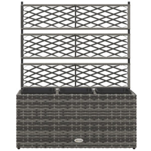 Outsunny 33L Garden PE Rattan Planter w/ Trellis, Free Standing Flower Raised Bed, Garden Planter for Climbing Plants, 84 x 30 x 107cm, Light
