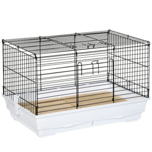 PawHut Indoor Small Animal Cage with Wood Floor, Bunny Guinea Pig House with Removable Tray, 61.5 x 38 x 40 cm,