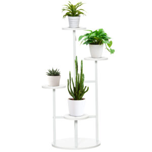 Outsunny 5 Tie Plant Stand, Corner Plant Shelf, Multiple Flower Pot Holder Storage Organizer w/ Antitip Strap for Indoor Outdoor Porch Balcony