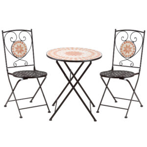 Outsunny 3 Piece Mosaic Bistro Set, 2 Folding Chairs & 1 Round Table Outdoor Furniture for Outdoor, Balcony, Poolside,