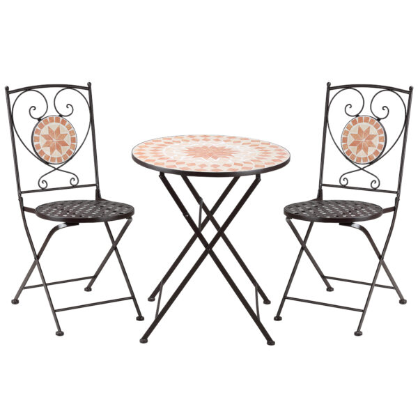 Outsunny 3 Piece Mosaic Bistro Set, 2 Folding Chairs & 1 Round Table Outdoor Furniture for Outdoor, Balcony, Poolside,