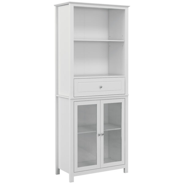 HOMCOM Kitchen Cupboard, Pantry Storage Cabinet w/ Tempe Glass Doors, Drawer, Open Shelf, Adjustable Shelves, 181.5 cm,