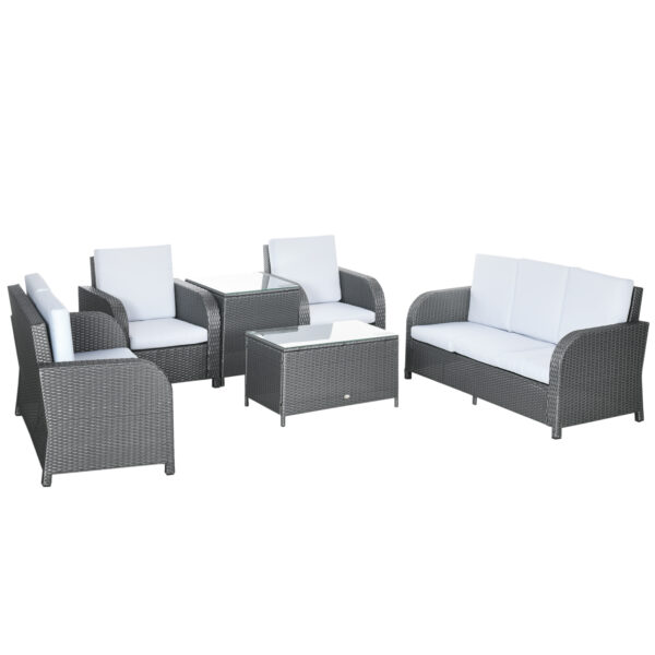 Outsunny 7 Seater Outdoor Rattan Garden Furniture Sets with Wicker Sofa, Reclining Armchair and Glass Table,