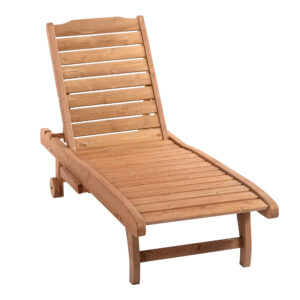 Outsunny Outdoor Wooden Lounger Chair, Sun Bed with BuiltIn Table, Adjustable Backrest and Wheels,