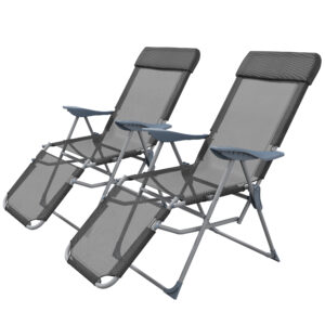 Outsunny Outdoor Sun Lounger Set of 2, Reclining Garden Chairs w/ Adjustable Footrest, 2 pcs Recliner w/ 5level Adjustable Backrest, Headrest,