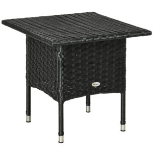Outsunny Rattan Side Table, Outdoor  Table, with Plastic Board Under the Full Woven Table Top for Patio, Garden, Balcony,
