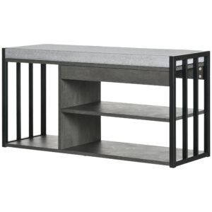 HOMCOM Shoe Storage with Seat, Upholste Entryway Bench, Shoe Bench with 3 Open Shelves for Hallway,