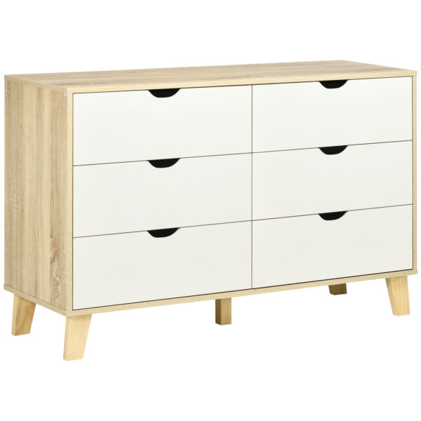 HOMCOM Wide Chest of Drawers, 6Drawer Storage Organiser Unit with Wood Legs for Bedroom, Living Room,  and Light
