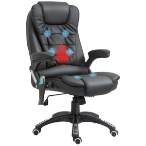HOMCOM Massage Chair with Heat, High Back PU Leather Executive Office Chair W/ Tilt and Reclining Function,