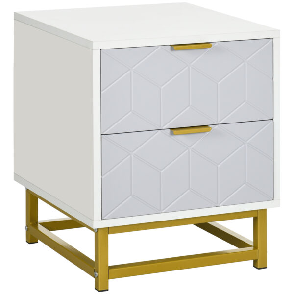 HOMCOM Bedside Table with 2 Drawers, Side Table, Bedside Cabinet with Steel Frame for Living Room, Bedroom,  and