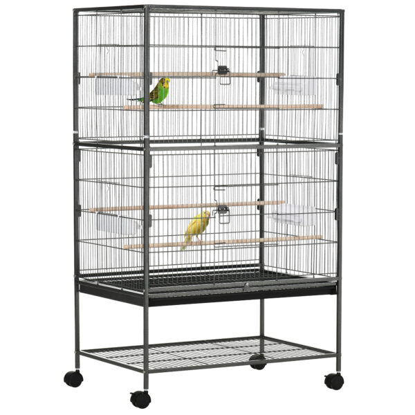 PawHut Large Bird Cage Budgie Cage for Finch Canaries Parakeet with Rolling Stand, Slideout Tray, Storage Shelf, Food Containers,
