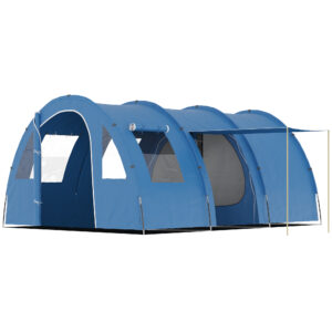 Outsunny 56 Man Tunnel Tent, Two Room Camping Tent with SewnIn Floor, 2 Doors and Carry Bag, 2000mm Water Column for Fishing, Hiking, Sports
