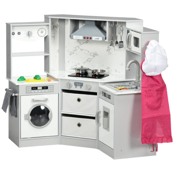 AIYAPLAY Toy Kitchen with Running Water, Lights Sounds, Apron and Chef Hat, Water Dispenser, for 36 Years Old
