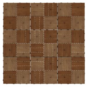 Outsunny 9 Pcs Garden Decking Tiles Wooden Outdoor Flooring Tiles for Patio, Balcony, Terrace, Hot Tub,