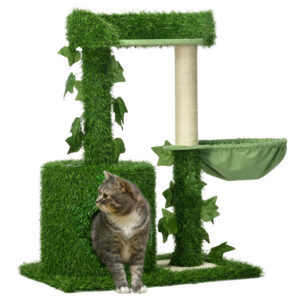 PawHut 77cm Cat Tree for Indoor Cats with  Leaves, Multi Levels Cat Climbing Tree with Sisal Scratching Posts, Perch Hammock, Condo