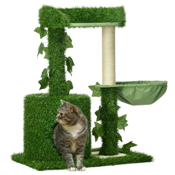 PawHut 77cm Cat Tree for Indoor Cats with  Leaves, Multi Levels Cat Climbing Tree with Sisal Scratching Posts, Perch Hammock, Condo