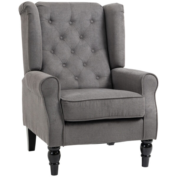 HOMCOM Retro Accent Chair, Wingback Armchair with Wood Frame Button Tufted Design for Living Room Bedroom,