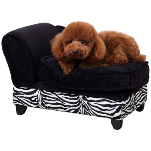 PawHut Dog Sofa Bed for XSSized Dogs, Pet Chair w/ Hidden Under Seat Storage, Cat Sofa Lounge w/Removable Soft Cushion, Thick Sponge, Wooden Frame
