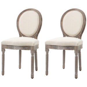 HOMCOM Dining Chairs Set of 2, FrenchStyle Kitchen Chairs with Padded Seats Wood Frame and Brushed Curved Back,