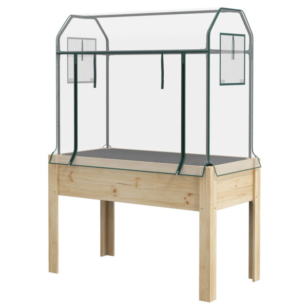 Outsunny Wooden Planter Box with house Cover and Bed Liner, Raised Garden Bed for Vegetables, Flowers, Herbs