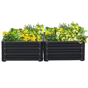 Outsunny Set of 2 Raised Garden Bed, Outdoor Elevated Galvanised Planter Box for Flowers, Herbs, 60x60x30.5cm,