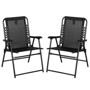 Outsunny 2 Pcs Patio Folding Chair Set, Outdoor Portable Loungers for Camping Pool Beach Deck, Lawn w/ Armrest Steel Frame