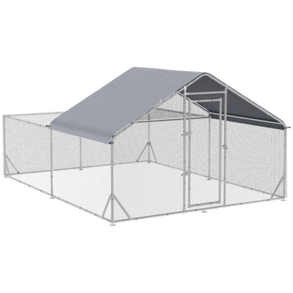 PawHut Walk In Chicken Run, Galvanized Chicken Coop Outdoor Hen House Poultry, Duck Rabbit Hutch for Backyard with Water, UVResist Cover, 4 x 3 x 2 m