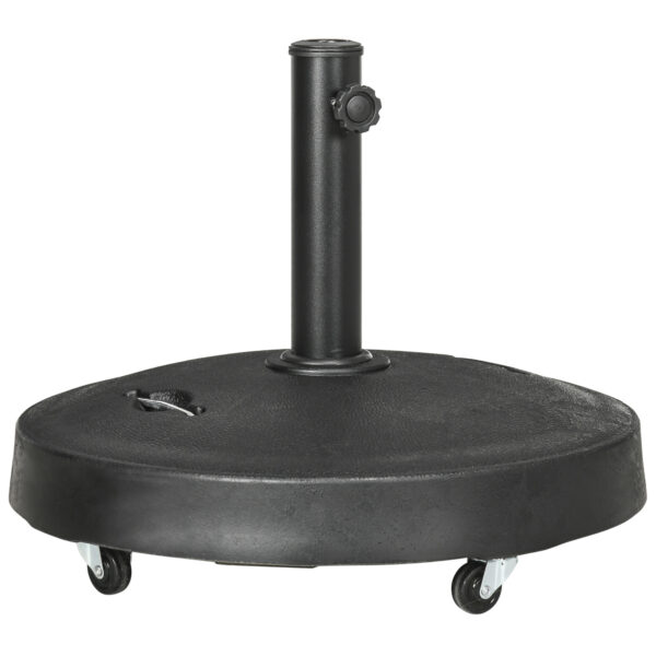 Outsunny Resin Garden Parasol Base with Wheels and Retractable Handles, Round Outdoor Market Umbrella Stand Weight for Poles of ??38 ??48mm,