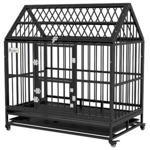 PawHut 48" Heavy Duty Dog Crate on Wheels, with Removable Tray, Openable Top, for L, XL Dogs