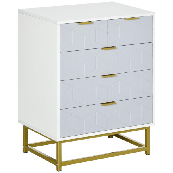 HOMCOM Modern Chest of Drawers, 5Drawer Storage Organizer Unit with Golden Effect Steel Base for Bedroom, Living Room, Natural,
