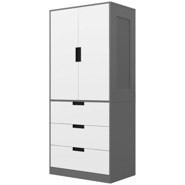 HOMCOM 2 Door Wardrobe, Modern Wardrobe with 3 Drawers and Hanging Rod for Bedroom,