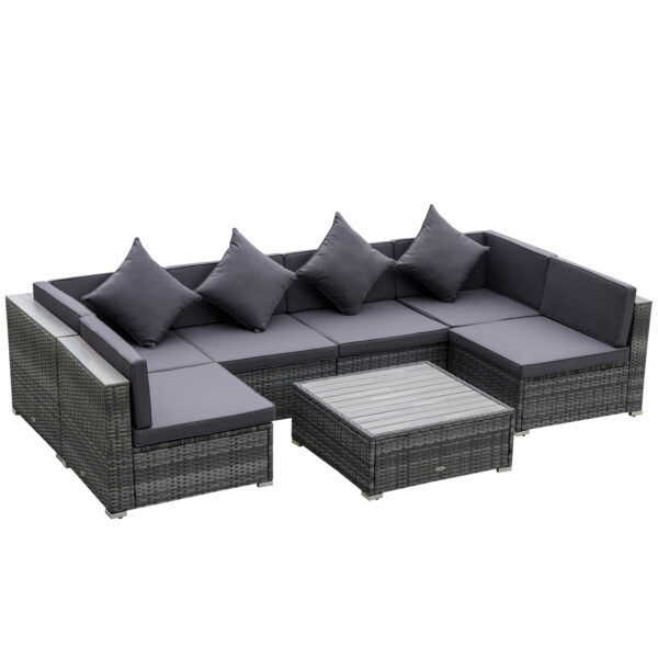 Outsunny 7 Pieces Patio Wicker Sofa Set, Outdoor PE Rattan Sectional Furniture Set w/ Acacia Table Top & Cushion for Garden, Backyard,