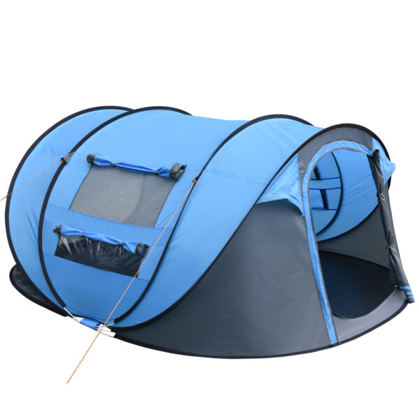Outsunny 45 Person Popup Camping Tent Waterproof Family Tent w/ 2 Mesh Windows & PVC Windows Portable Carry Bag for Outdoor Trip Sky
