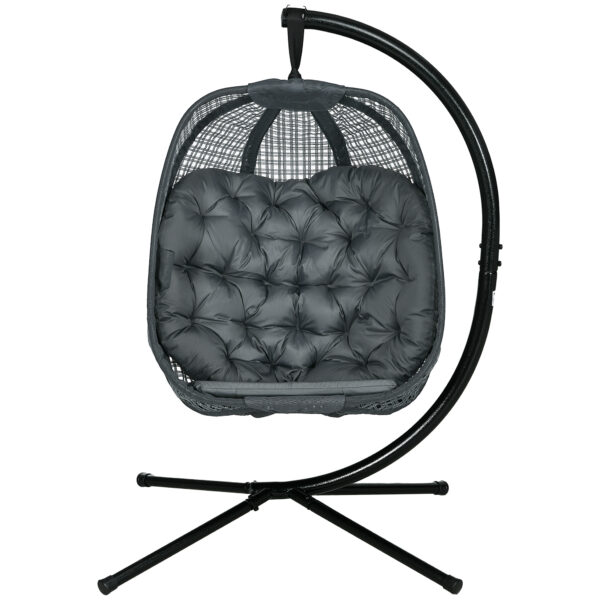 Outsunny Outdoor Swing Chair w/ Thick Padded Cushion, Patio Hanging Chair w/ Metal Stand, Foldable Basket, Cup Holder,