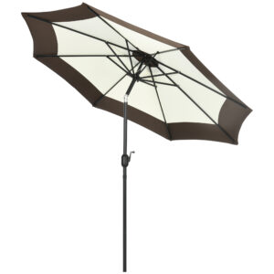 Outsunny 2.7m Garden Parasol Umbrella with 8 Metal Ribs, Tilt and Crank, Outdoor Sunshades for Garden, Patio, Beach, Yard,