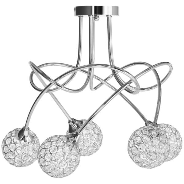 HOMCOM Modern Crystal Ball Chandelier Ceiling Light Pendant Light with 5 Lampshades 5 G9 Bulbs Requi