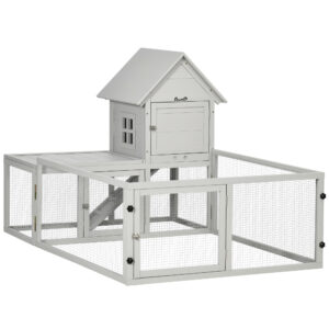 PawHut Wooden Rabbit Hutch with Extra Fenced Area, Large Guinea Pig Cage, Small Animal House for Indoor with Slideout Tray, Light