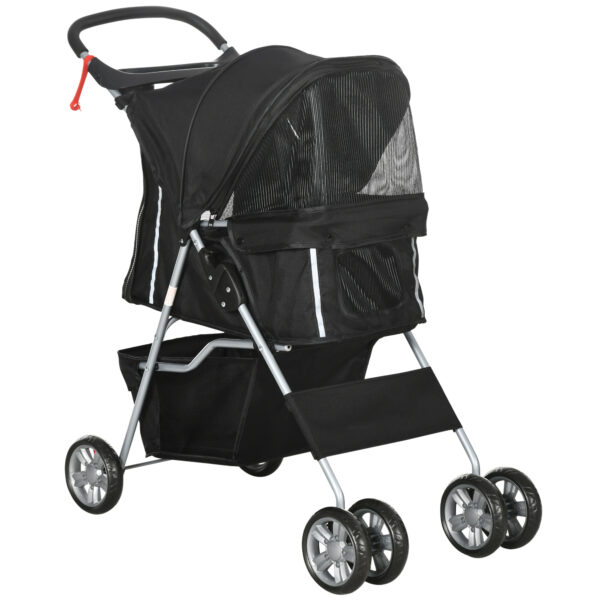 PawHut Pet Stroller Dog Pushchair Foldable Travel Carriage for Small Miniature Dogs Cats w/ Zipper Entry Cup Holder,