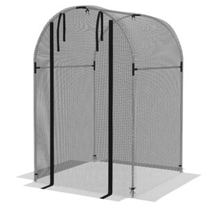 Outsunny Galvanised Steel Fruit Cage, Plant Protection Tent with Zipped Door, 1.2 x 1.2 x 1.9m,