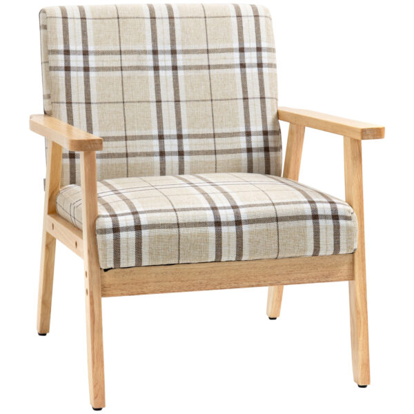 HOMCOM Modern Accent Chairs with Cushioned Seat, Upholste LinenFeel Armchair for Bedroom, Living Room Chair with Arms and Wood Legs,